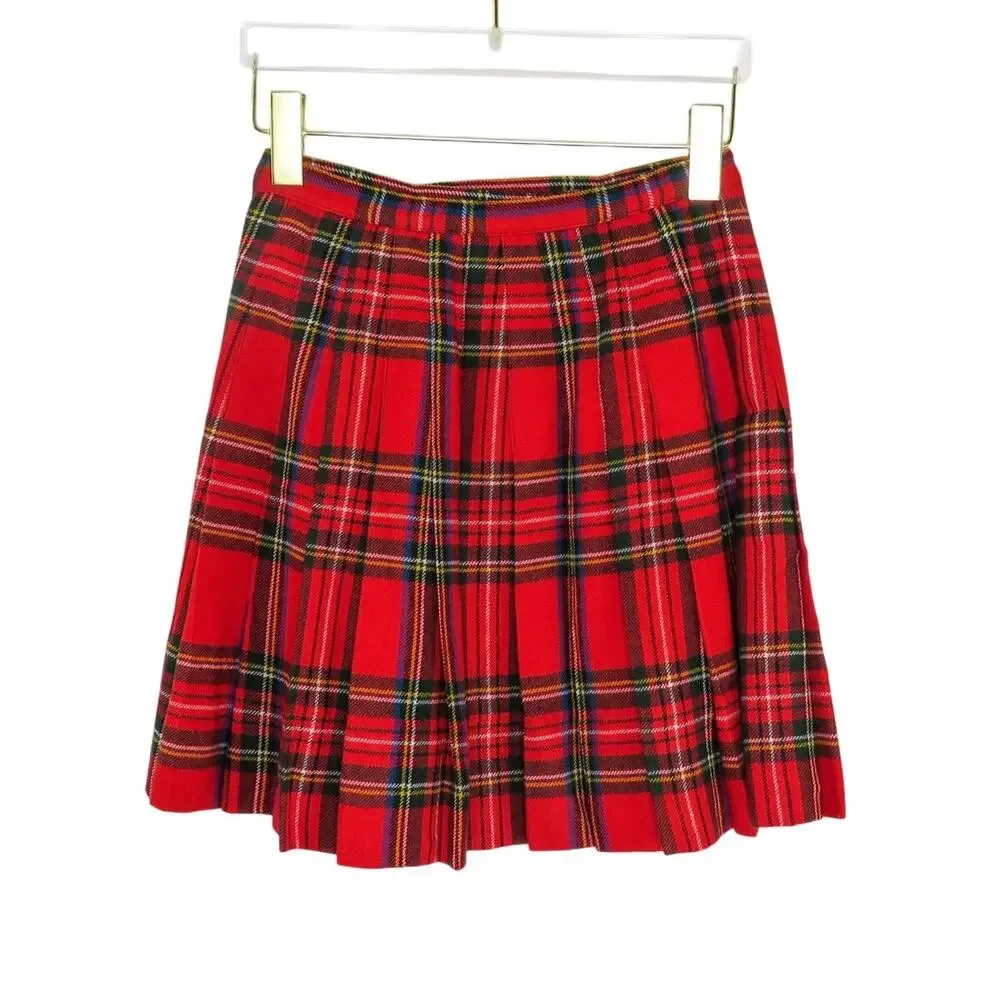 1950s Banner Union Made Vintage Red Plaid Pleated Skirt Waist XS 23